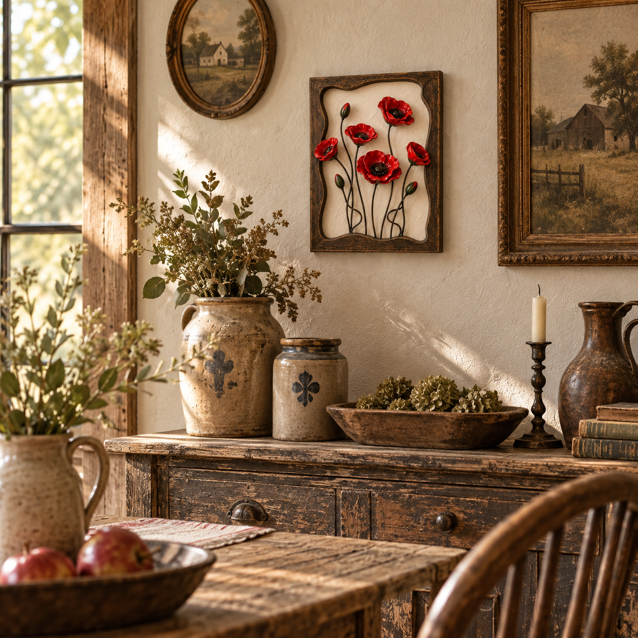 Rustic Poppy Garden Metal Wall Art