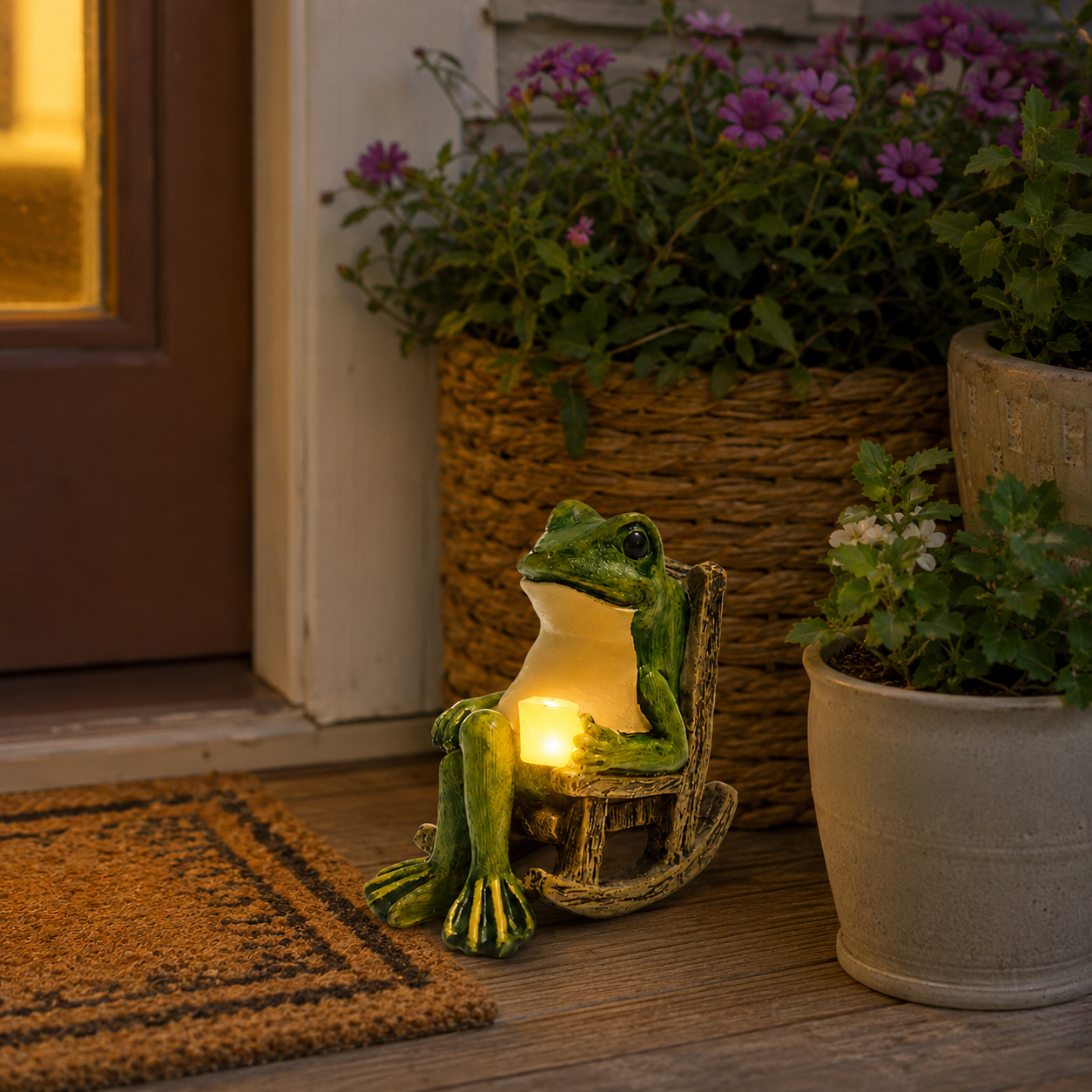 Solar Waterproof Creative Frog Light Garden Ornament, Cute Resin Frog Figurine for Patio