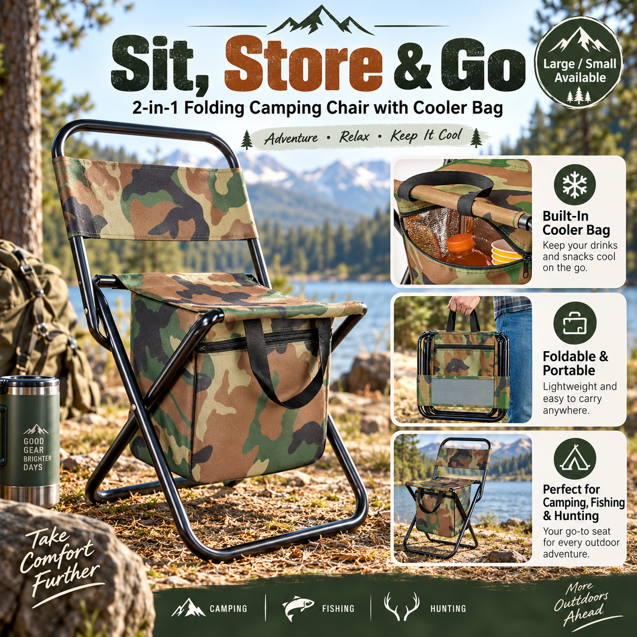 Portable Folding Camping Chair with Built-In Cooler Bag
