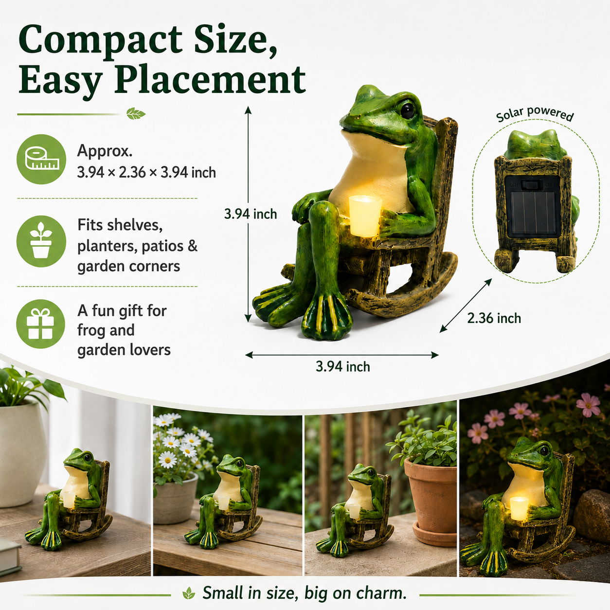 Solar Waterproof Creative Frog Light Garden Ornament, Cute Resin Frog Figurine for Patio
