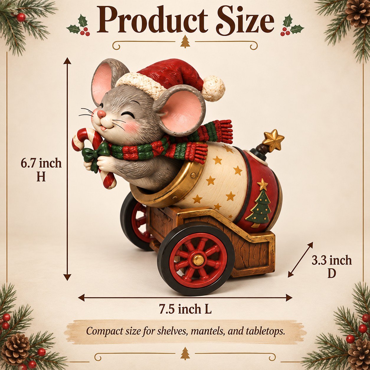 Vintage Christmas Mouse Cannon Figurine