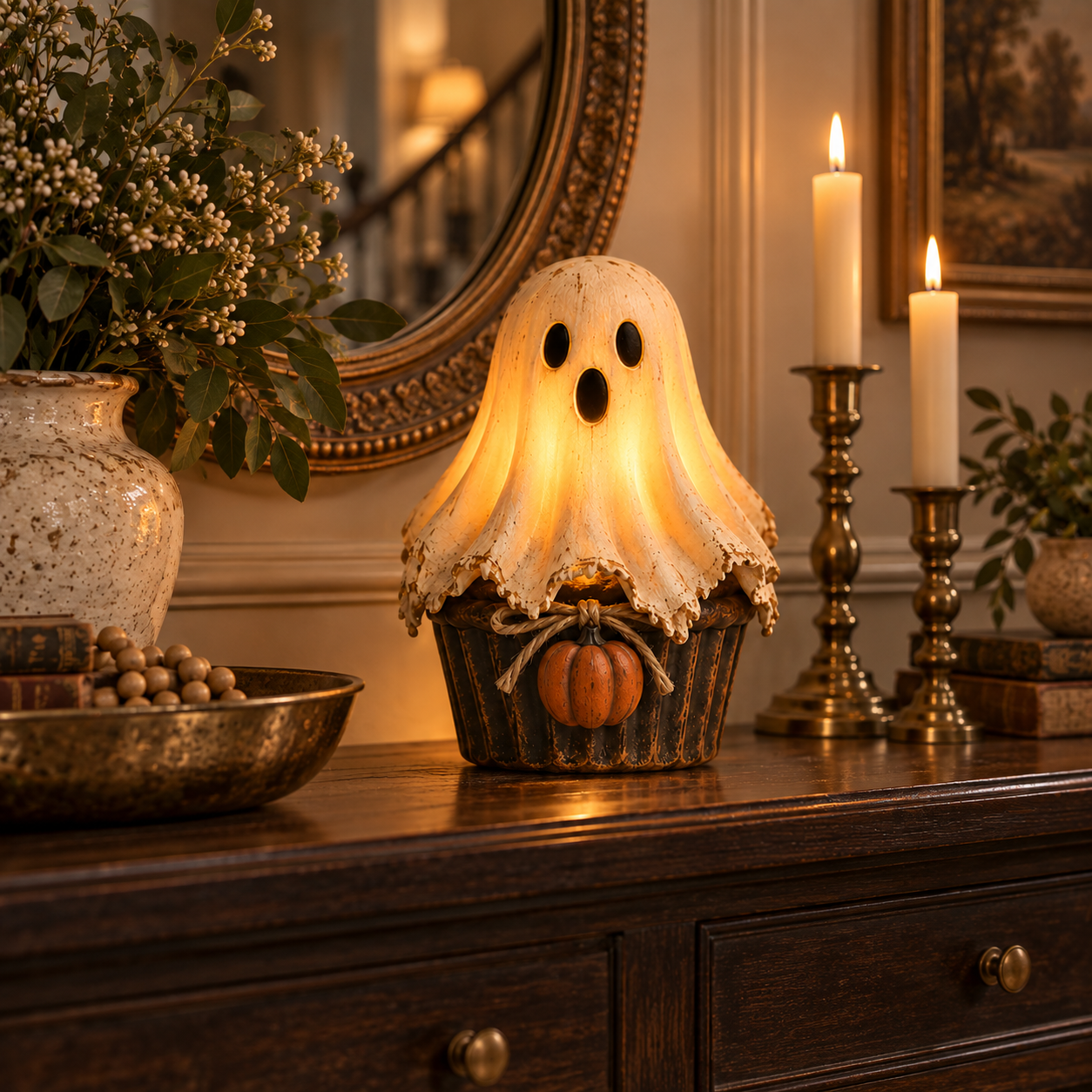 Vintage Glow Ghost Cupcake Lantern