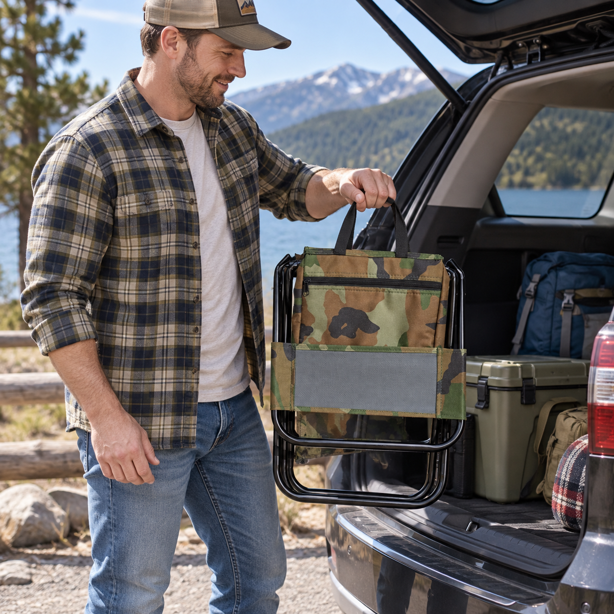 Portable Folding Camping Chair with Built-In Cooler Bag