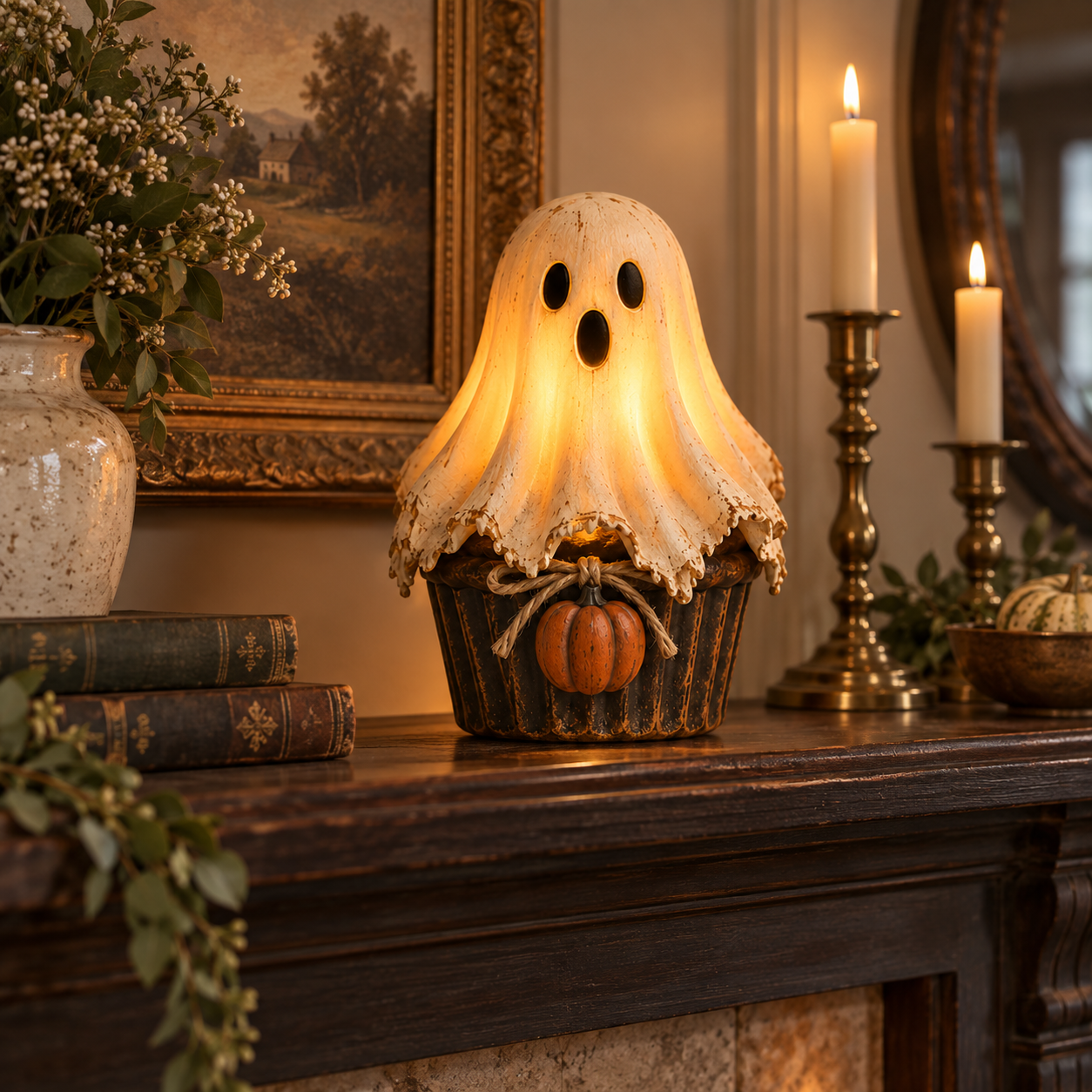 Vintage Glow Ghost Cupcake Lantern