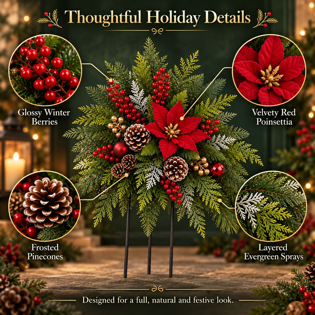 🎄 Christmas Evergreen Porch Stake Arrangement
