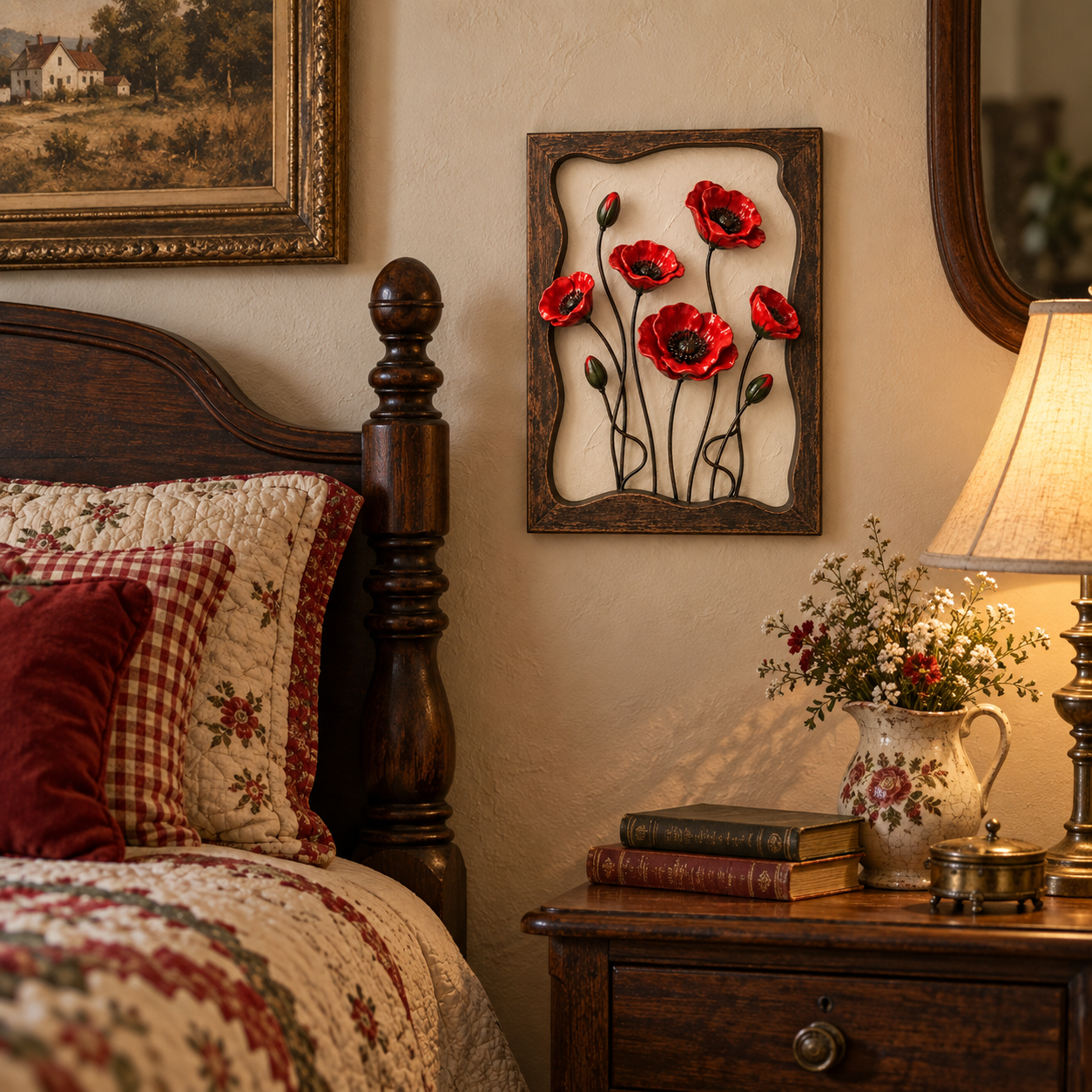 Rustic Poppy Garden Metal Wall Art
