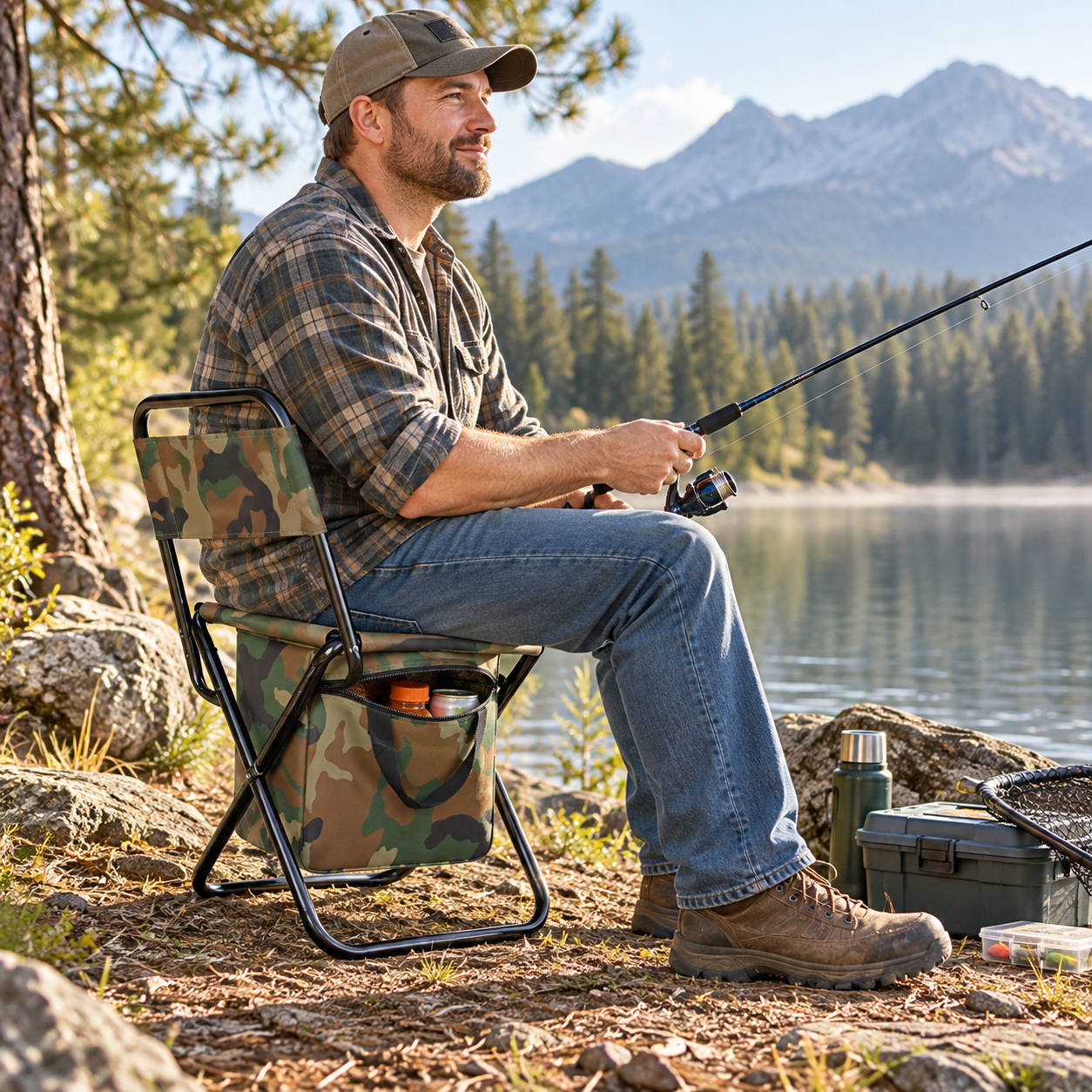 Portable Folding Camping Chair with Built-In Cooler Bag