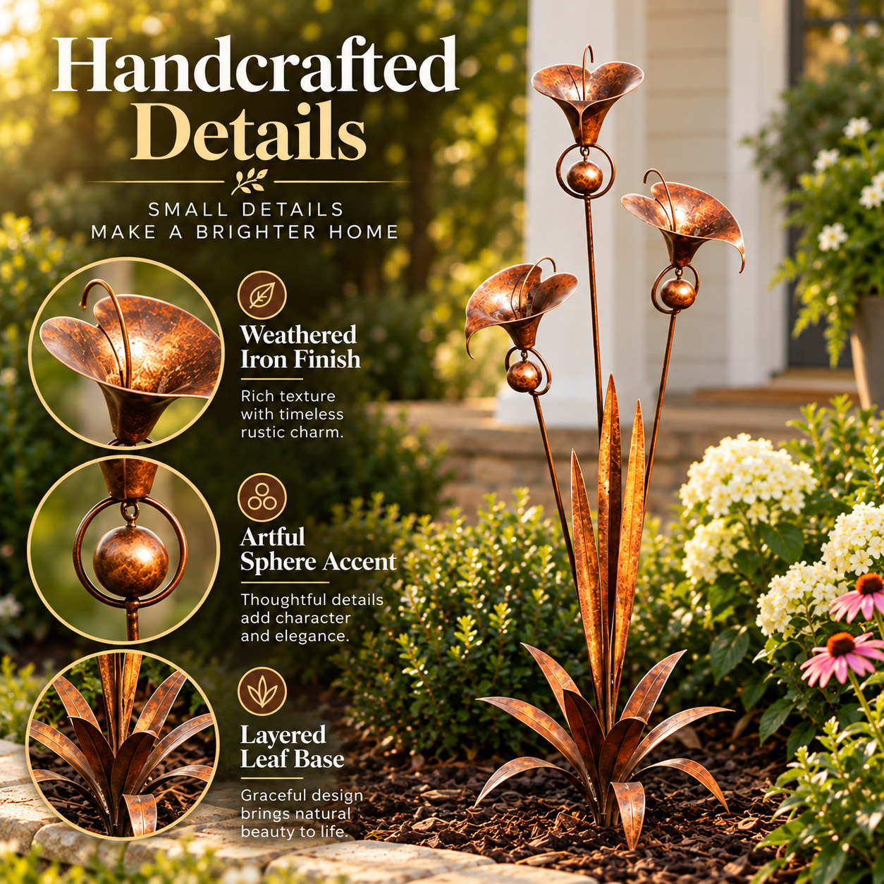 Vintage Metal Flower Garden Stake – Rustic Iron Garden Sculpture for Outdoor Yard & Patio