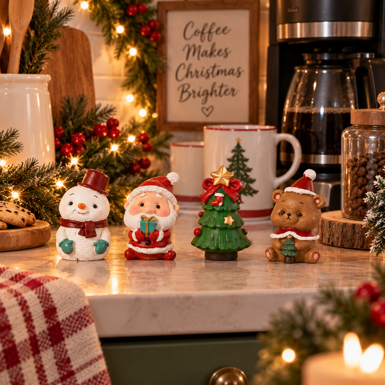 A Little Christmas Family For Your Home 🎄 4-Piece Handmade Resin Christmas Figurine Set