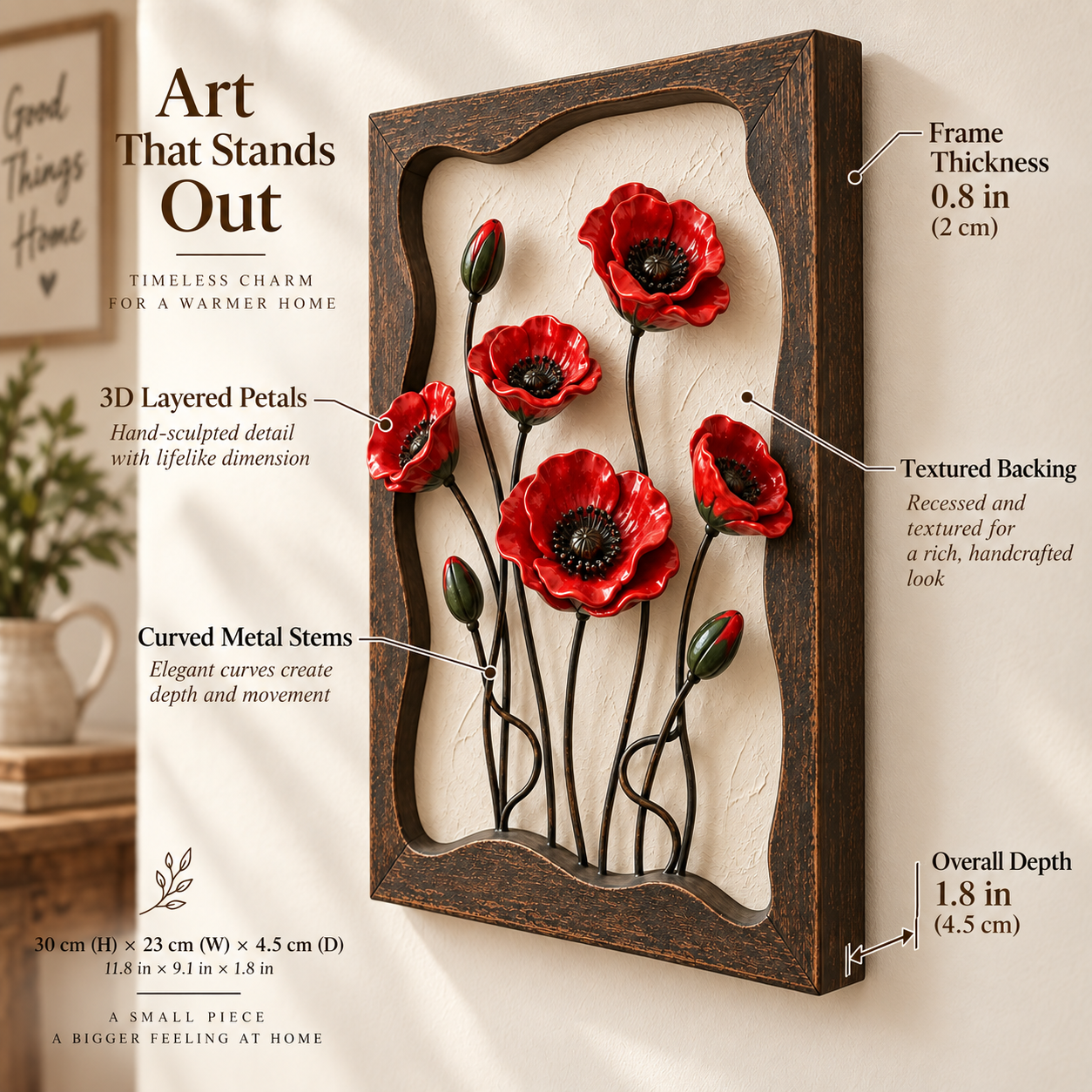 Rustic Poppy Garden Metal Wall Art