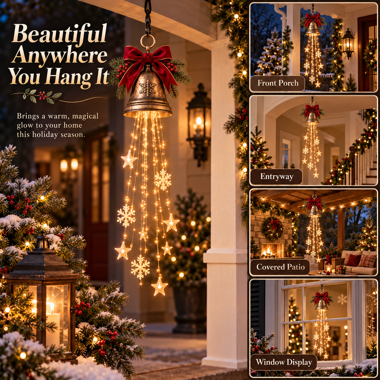 🎄 Vintage Christmas Bell Waterfall Light