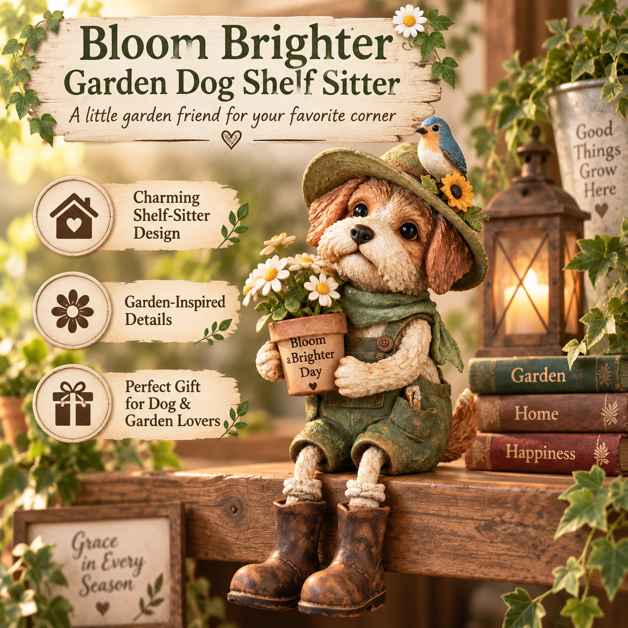 Bloom Brighter Garden Dog Shelf Sitter