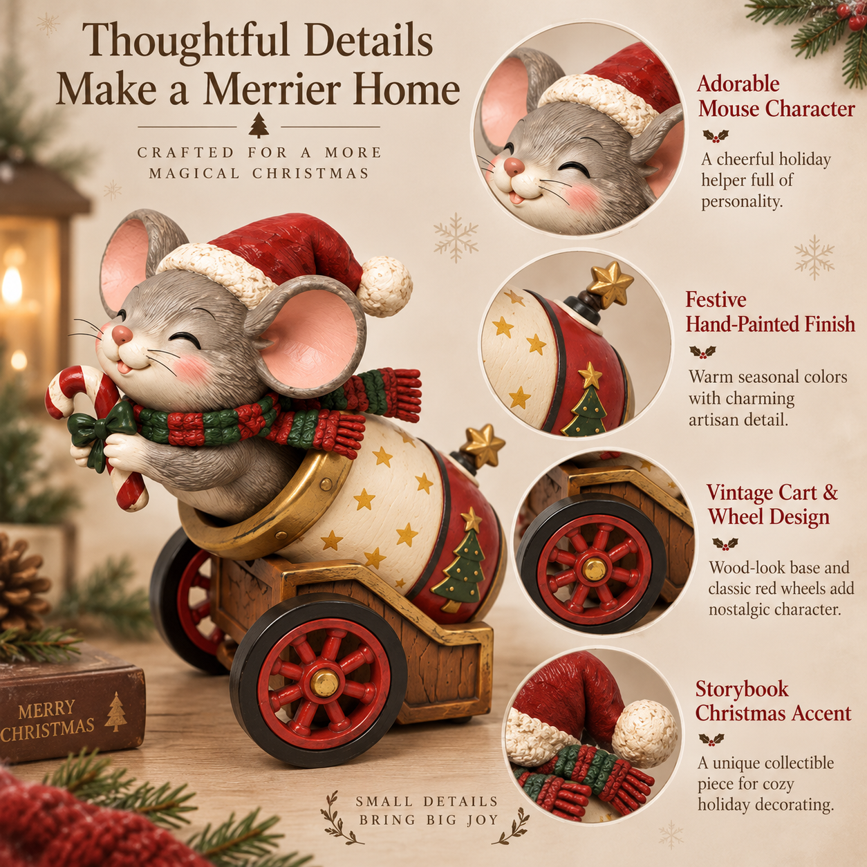 Vintage Christmas Mouse Cannon Figurine