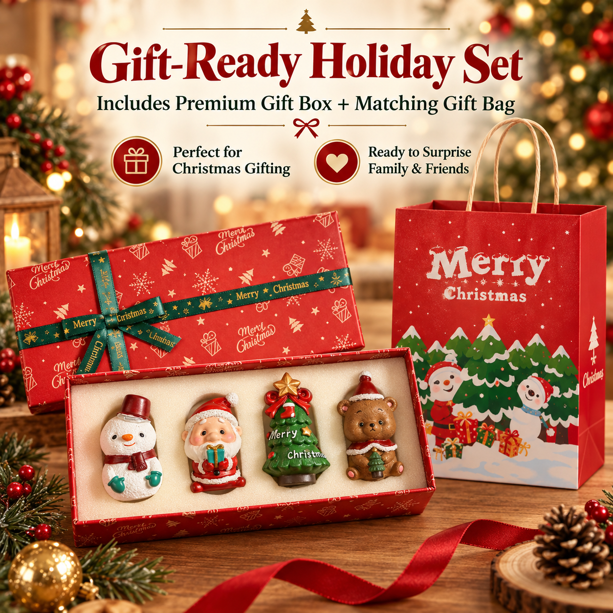 A Little Christmas Family For Your Home 🎄 4-Piece Handmade Resin Christmas Figurine Set