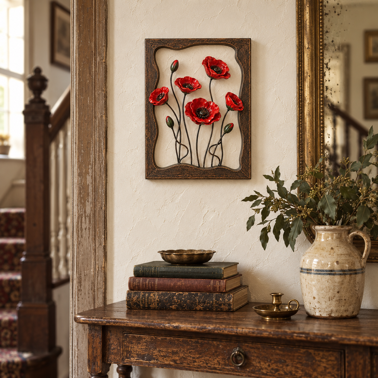 Rustic Poppy Garden Metal Wall Art
