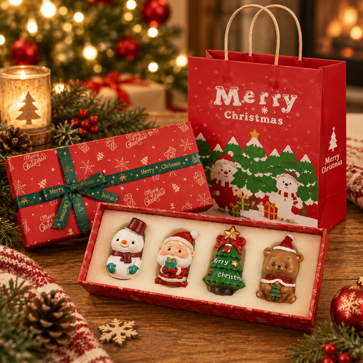 A Little Christmas Family For Your Home 🎄 4-Piece Handmade Resin Christmas Figurine Set