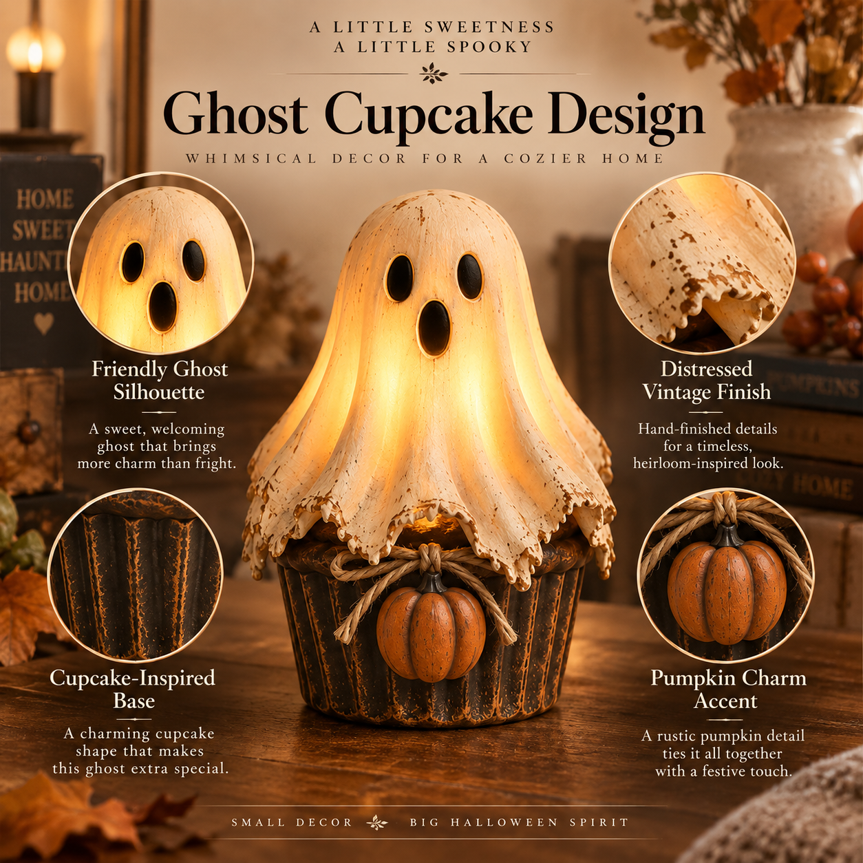 Vintage Glow Ghost Cupcake Lantern