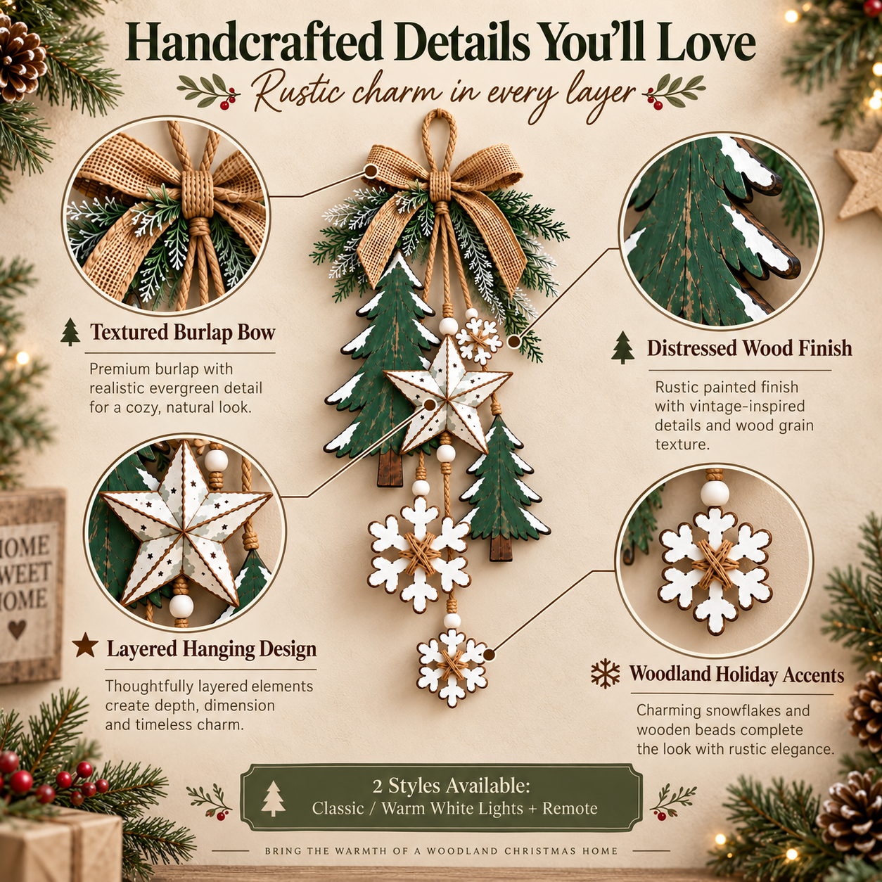 Rustic Woodland Christmas Hanging Decor