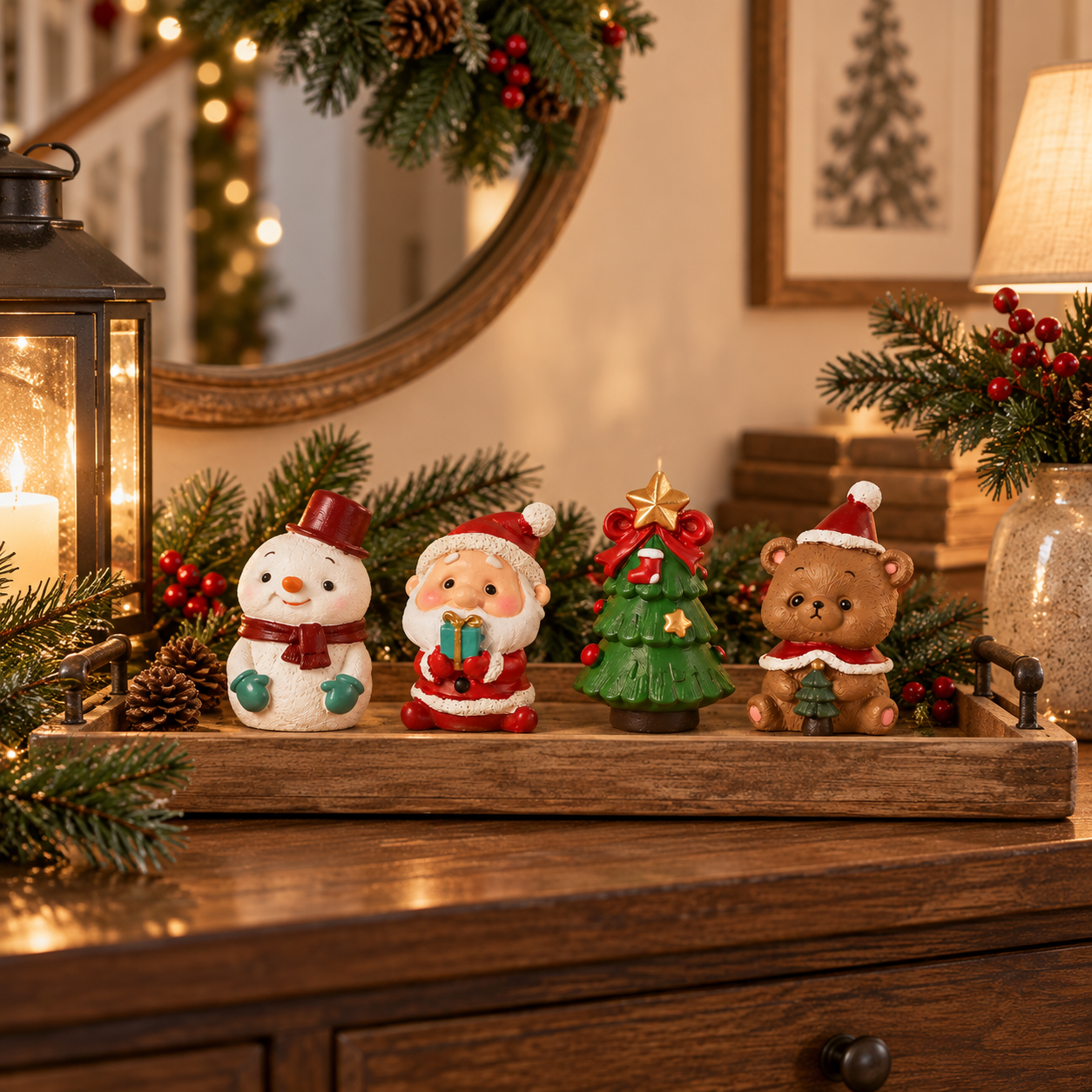 A Little Christmas Family For Your Home 🎄 4-Piece Handmade Resin Christmas Figurine Set