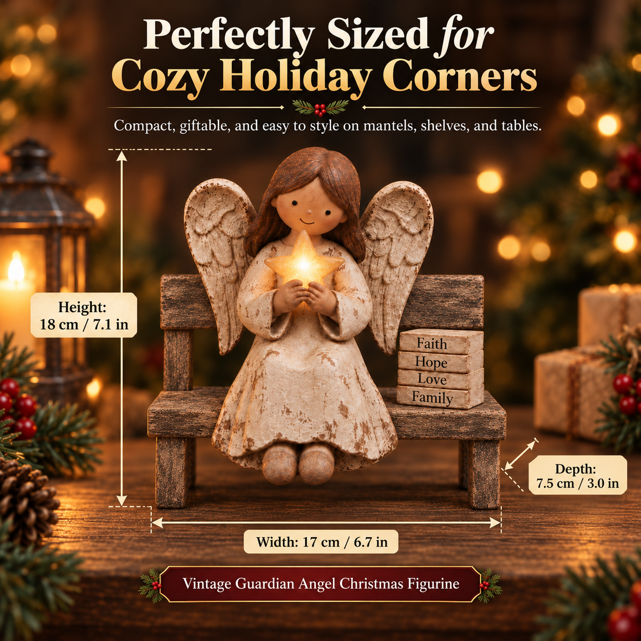 Vintage Guardian Angel Christmas Figurine with Light