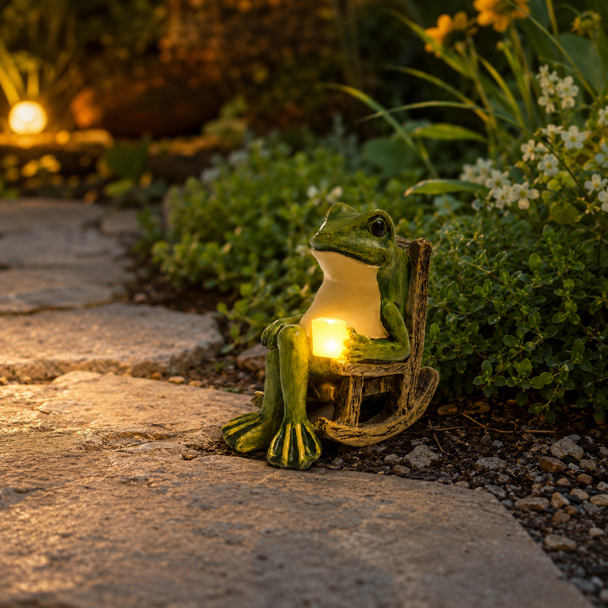 Solar Waterproof Creative Frog Light Garden Ornament, Cute Resin Frog Figurine for Patio