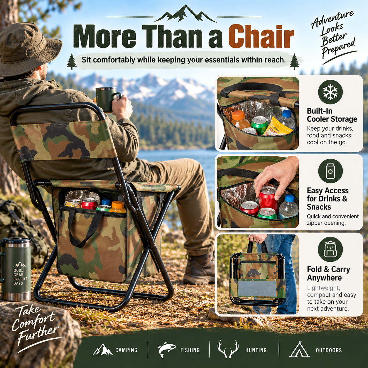 Portable Folding Camping Chair with Built-In Cooler Bag