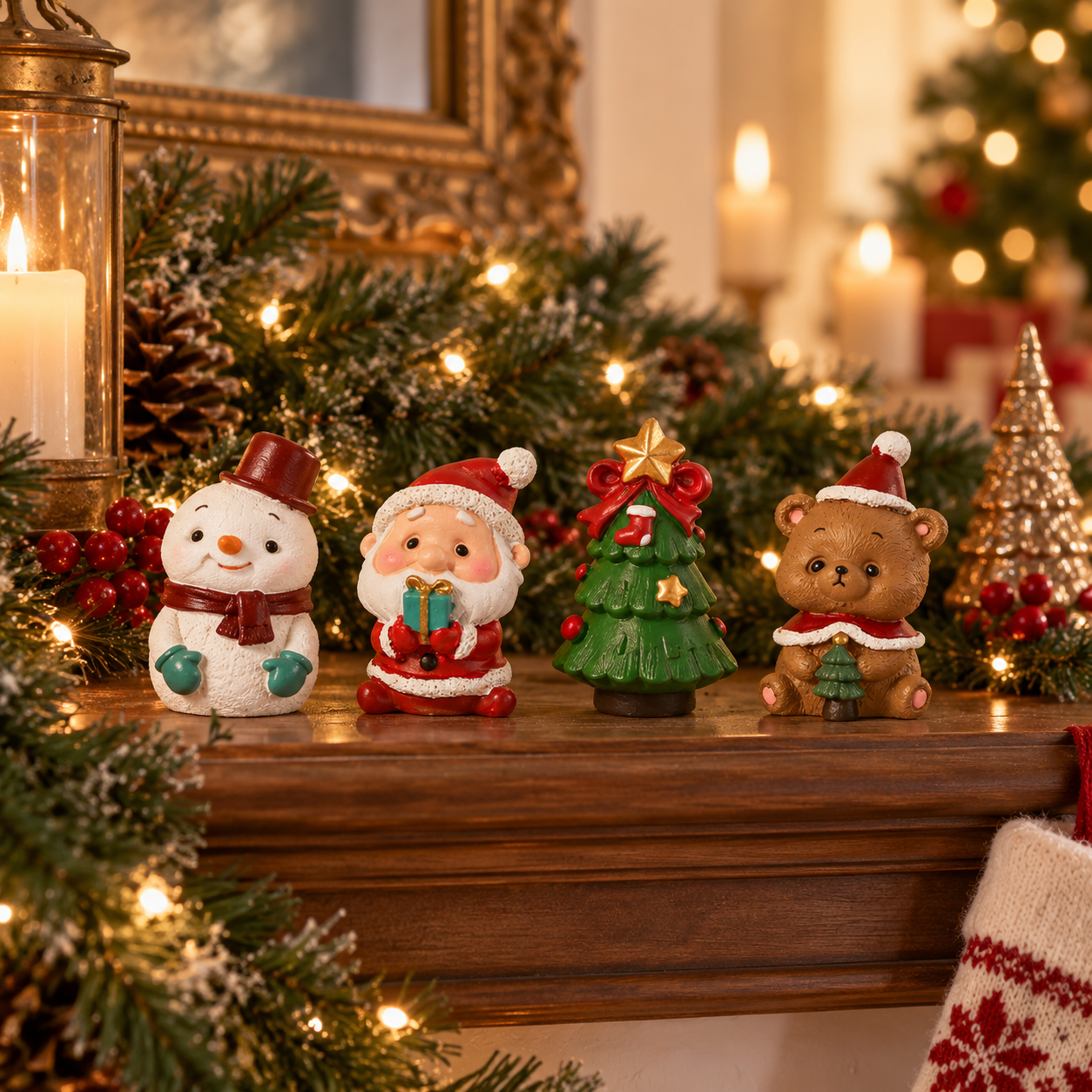 A Little Christmas Family For Your Home 🎄 4-Piece Handmade Resin Christmas Figurine Set