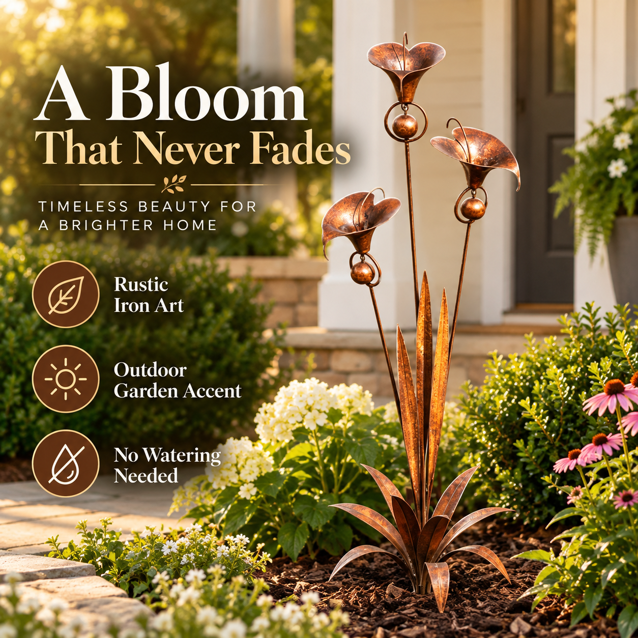 Vintage Metal Flower Garden Stake – Rustic Iron Garden Sculpture for Outdoor Yard & Patio