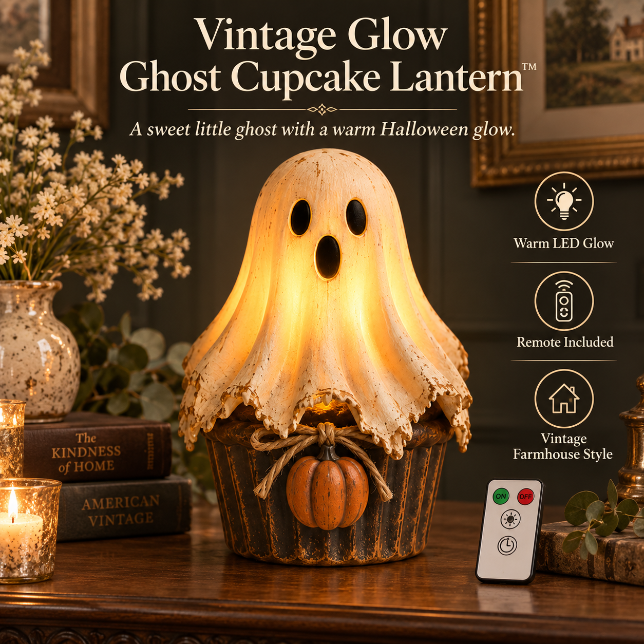Vintage Glow Ghost Cupcake Lantern