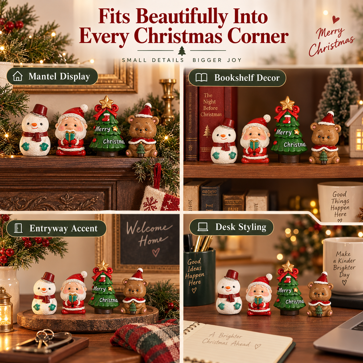 A Little Christmas Family For Your Home 🎄 4-Piece Handmade Resin Christmas Figurine Set