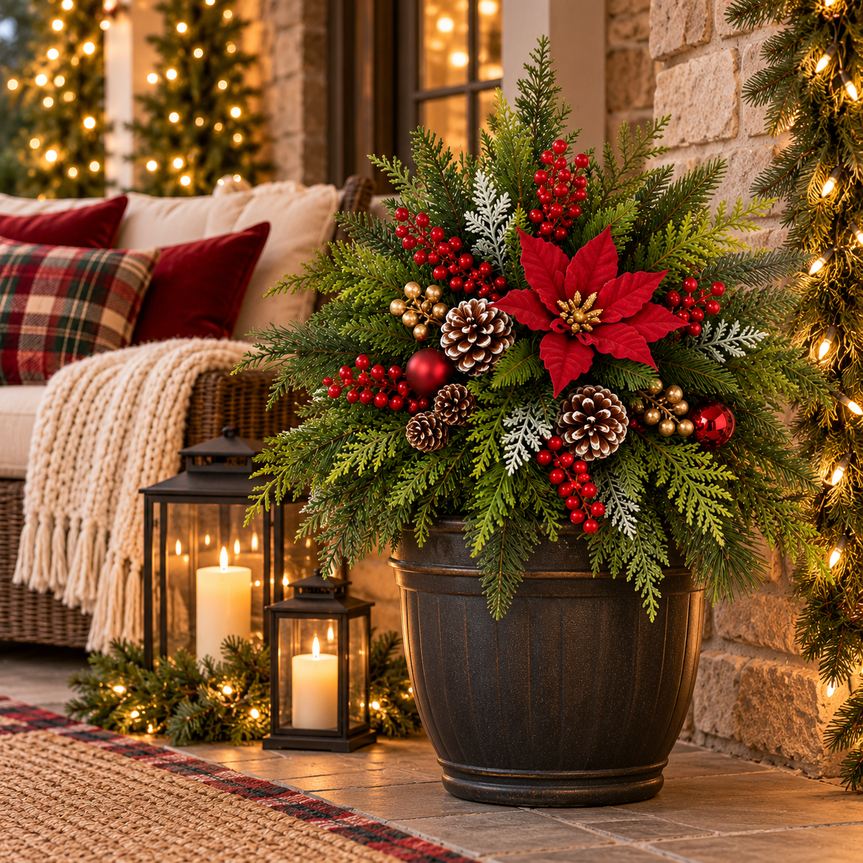 🎄 Christmas Evergreen Porch Stake Arrangement