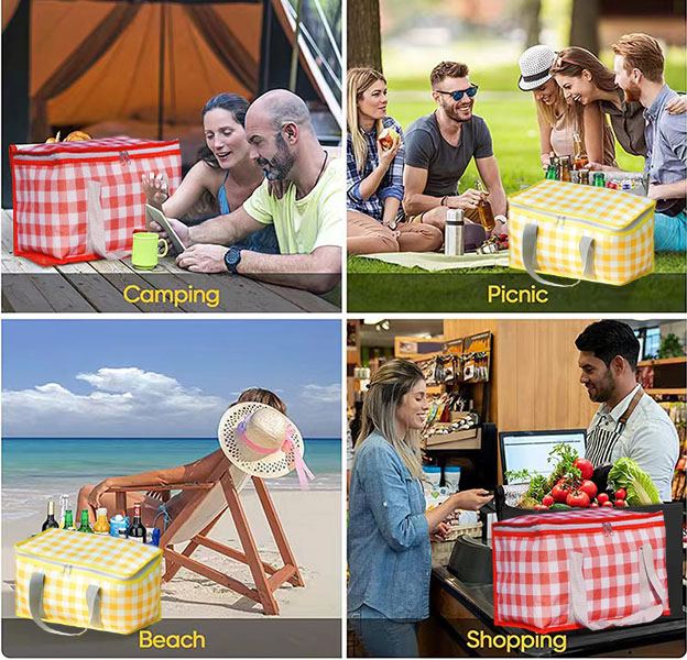 Insulated Bag Picnic Basket Bags Beach Bag Foldable Cooler Bag Reusable with Zippered top-for Warm or Cold Picnic Accessories, Outdoo