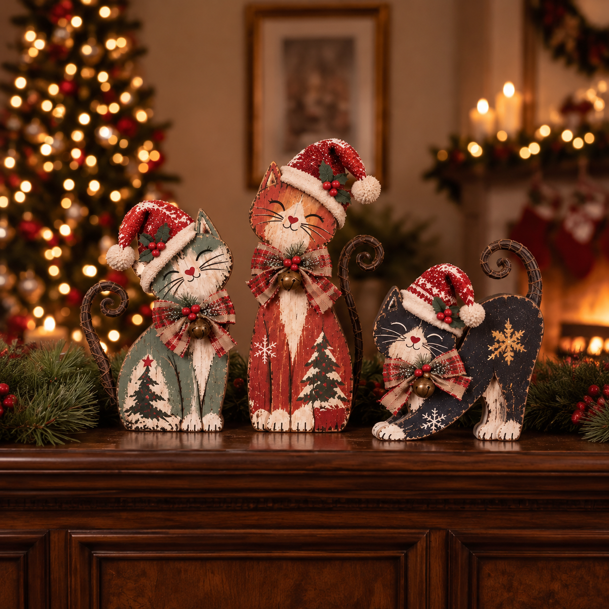 Vintage Lighted Christmas Cat Trio 