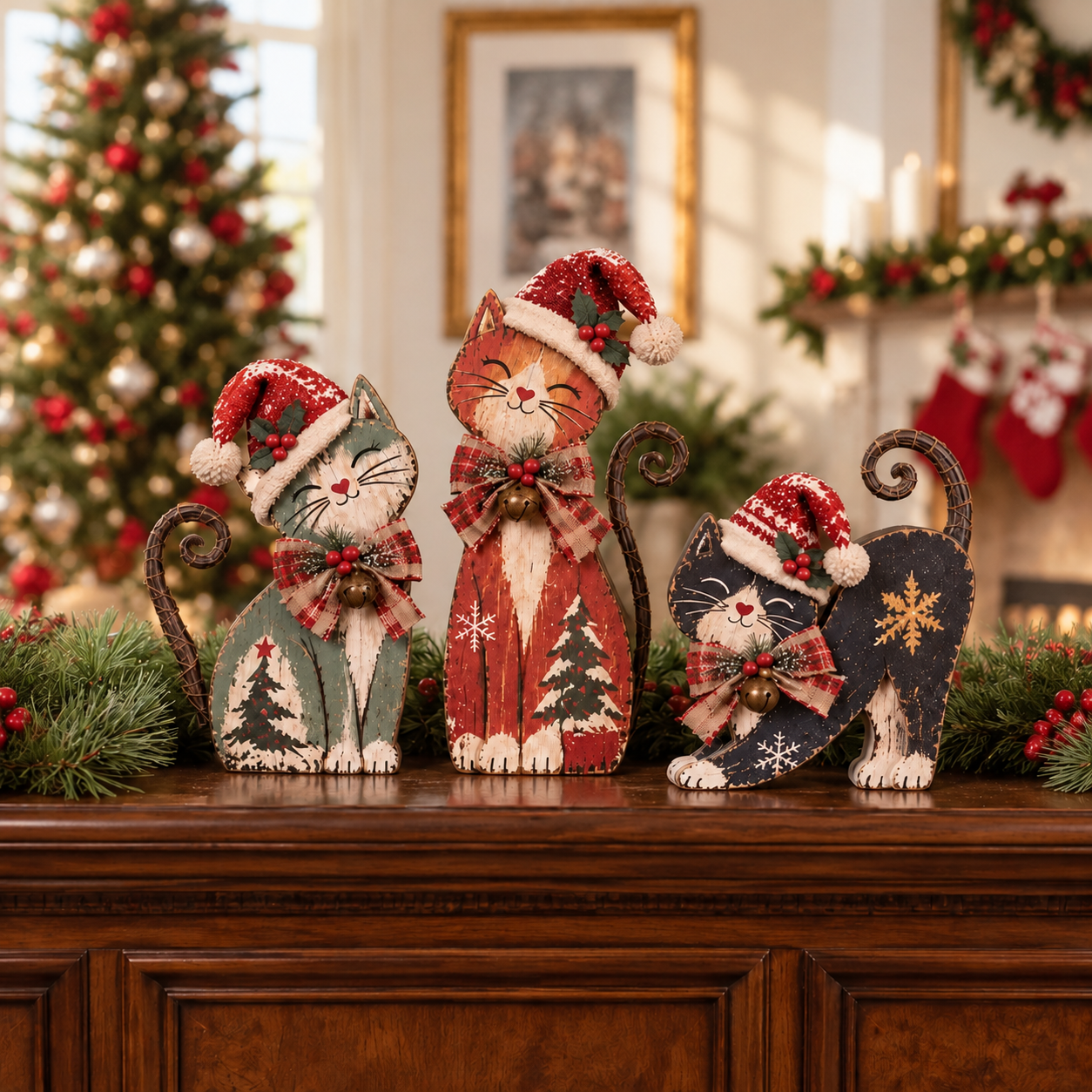 Vintage Lighted Christmas Cat Trio 
