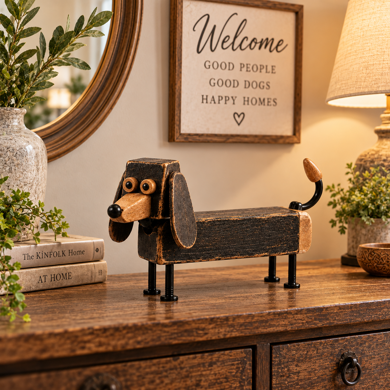 Vintage Industrial Dachshund Figurine with Rotating 