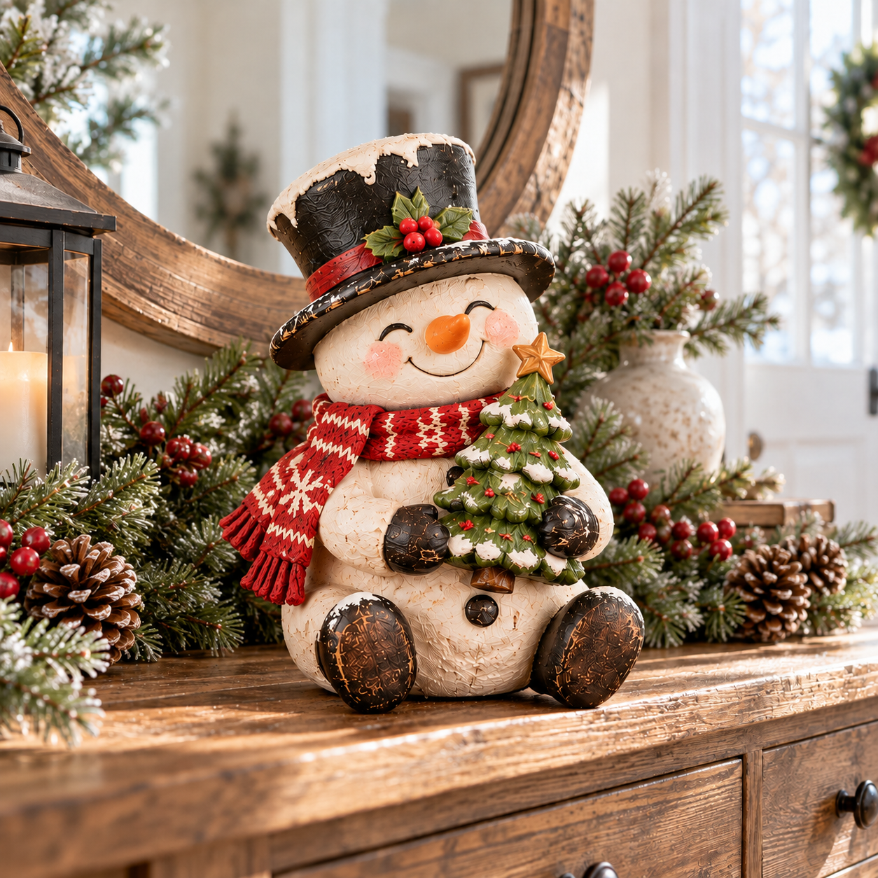 Vintage Christmas Snowman & Penguin Resin Figurines