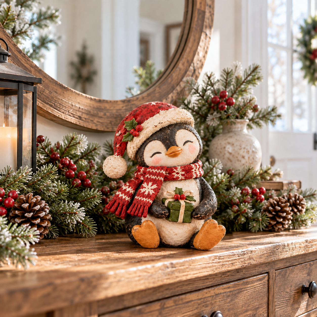 Vintage Christmas Snowman & Penguin Resin Figurines