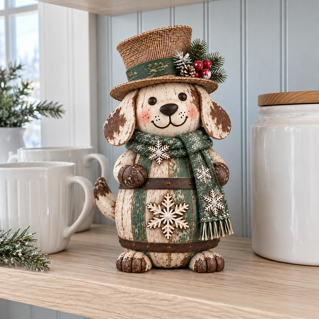 Vintage Christmas Barrel Owl & Dachshund Figurines