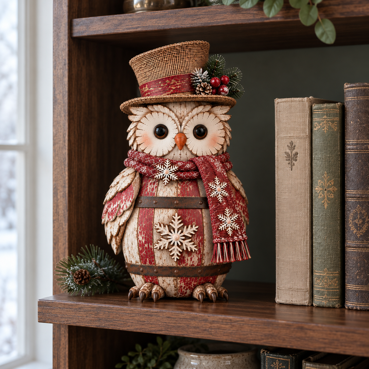 Vintage Christmas Barrel Owl & Dachshund Figurines