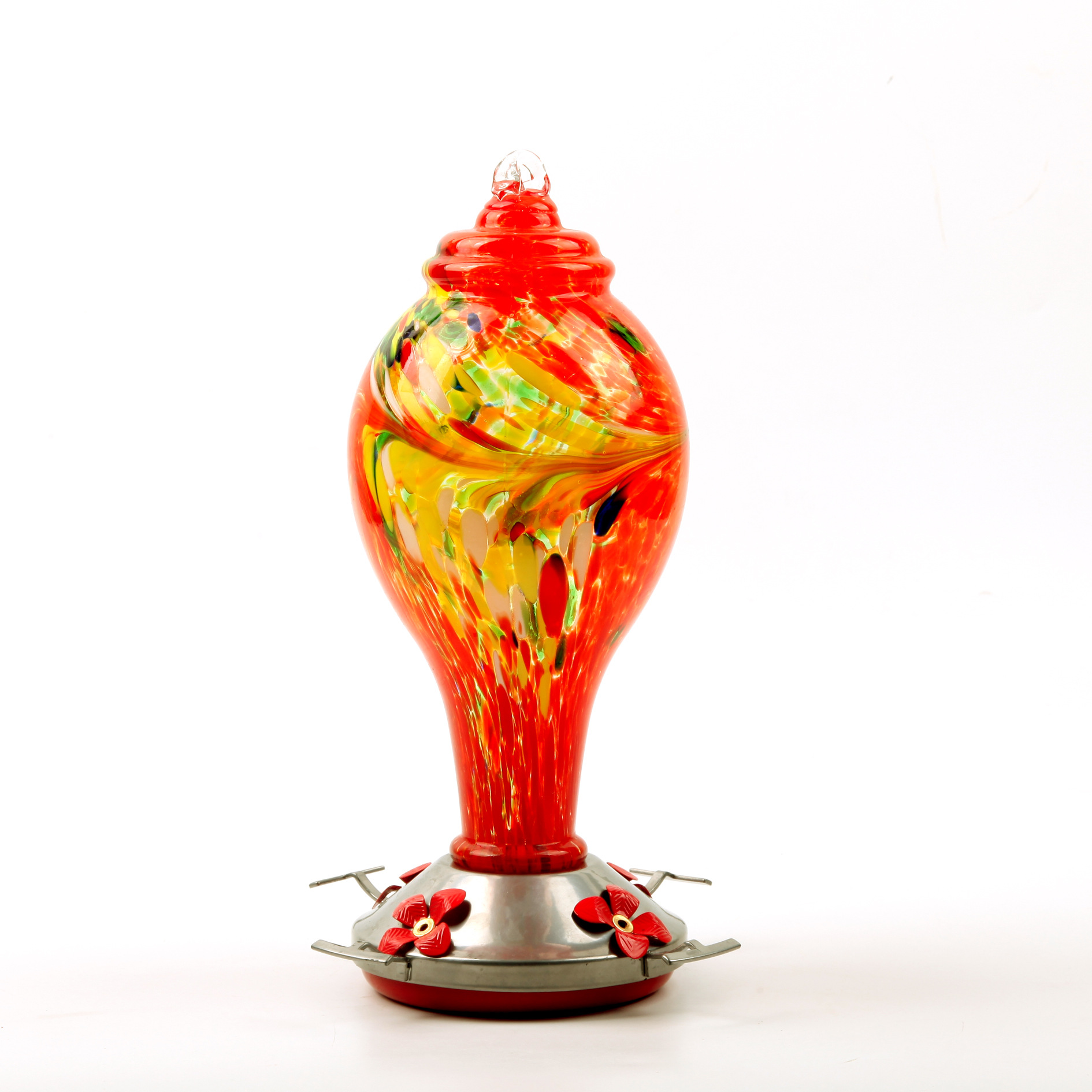 Hand-Blown Glass Hummingbird Feeder