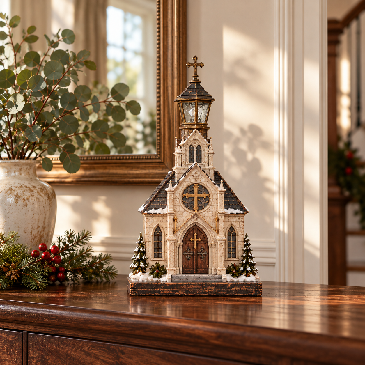 Vintage Lighted Christmas Chapel with Lantern