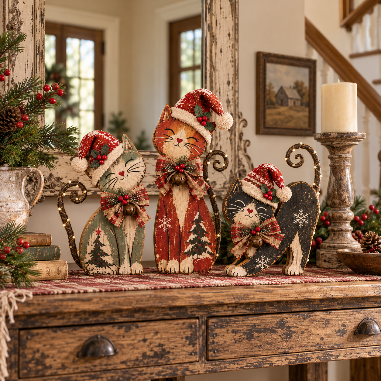 Vintage Lighted Christmas Cat Trio 
