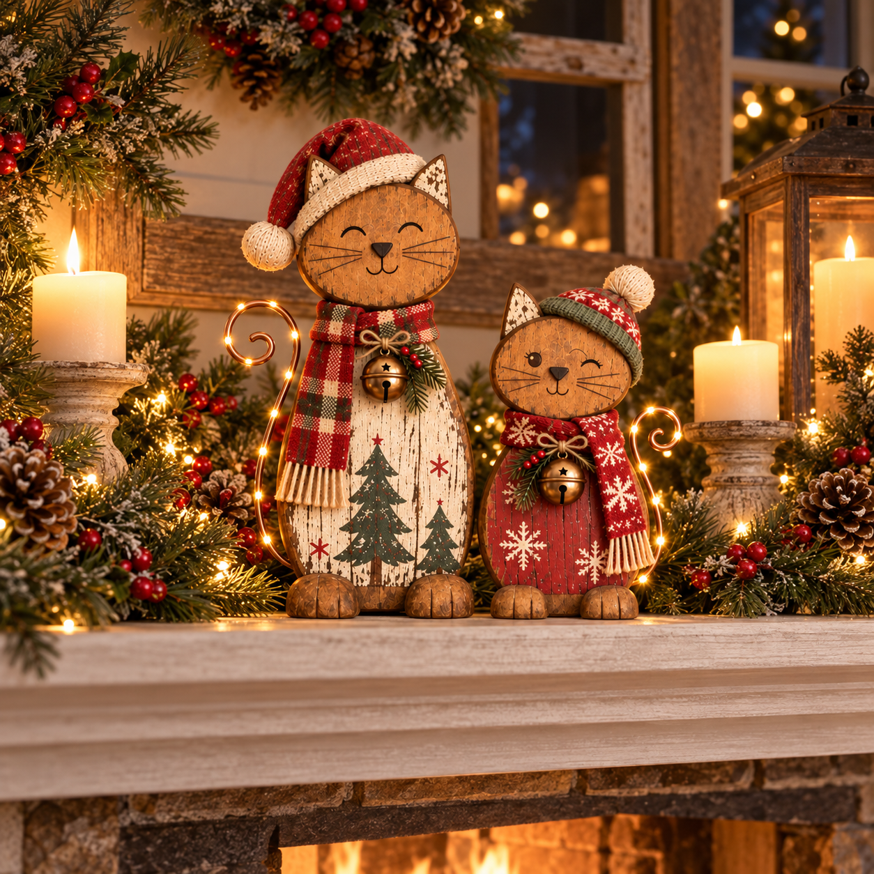 Vintage Christmas Cat Figurine with Twinkle Tail Light