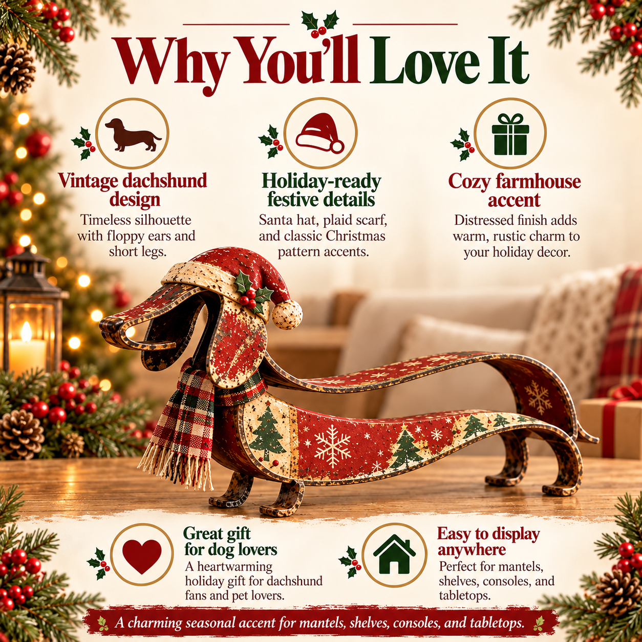 Dachshund Christmas tabletop decor