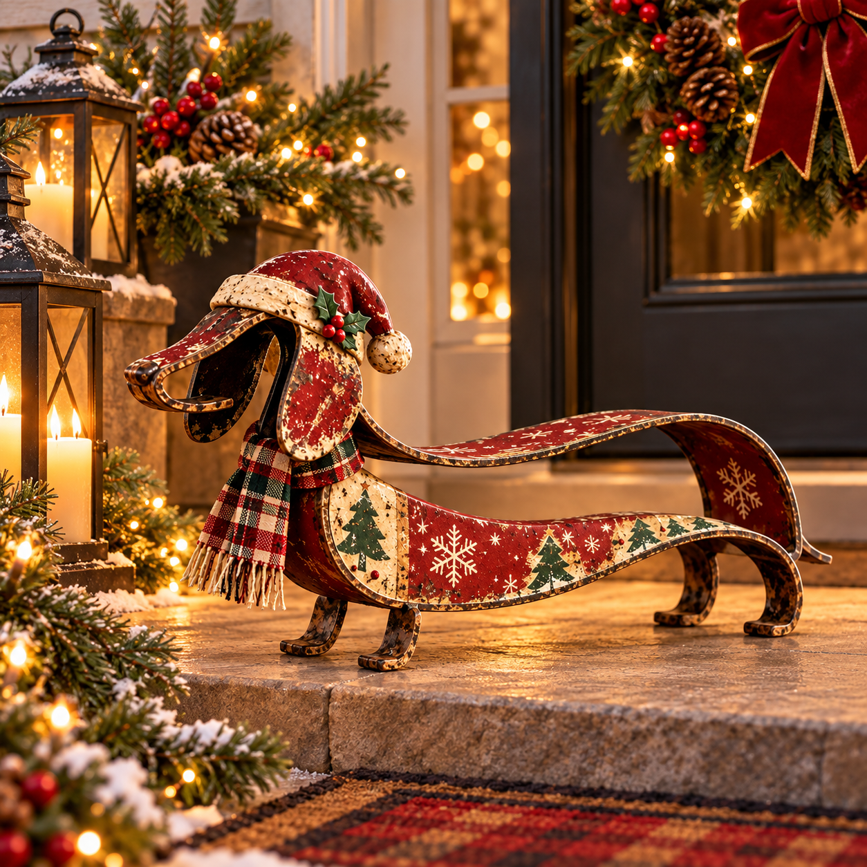 Vintage Christmas Dachshund Metal Figurine