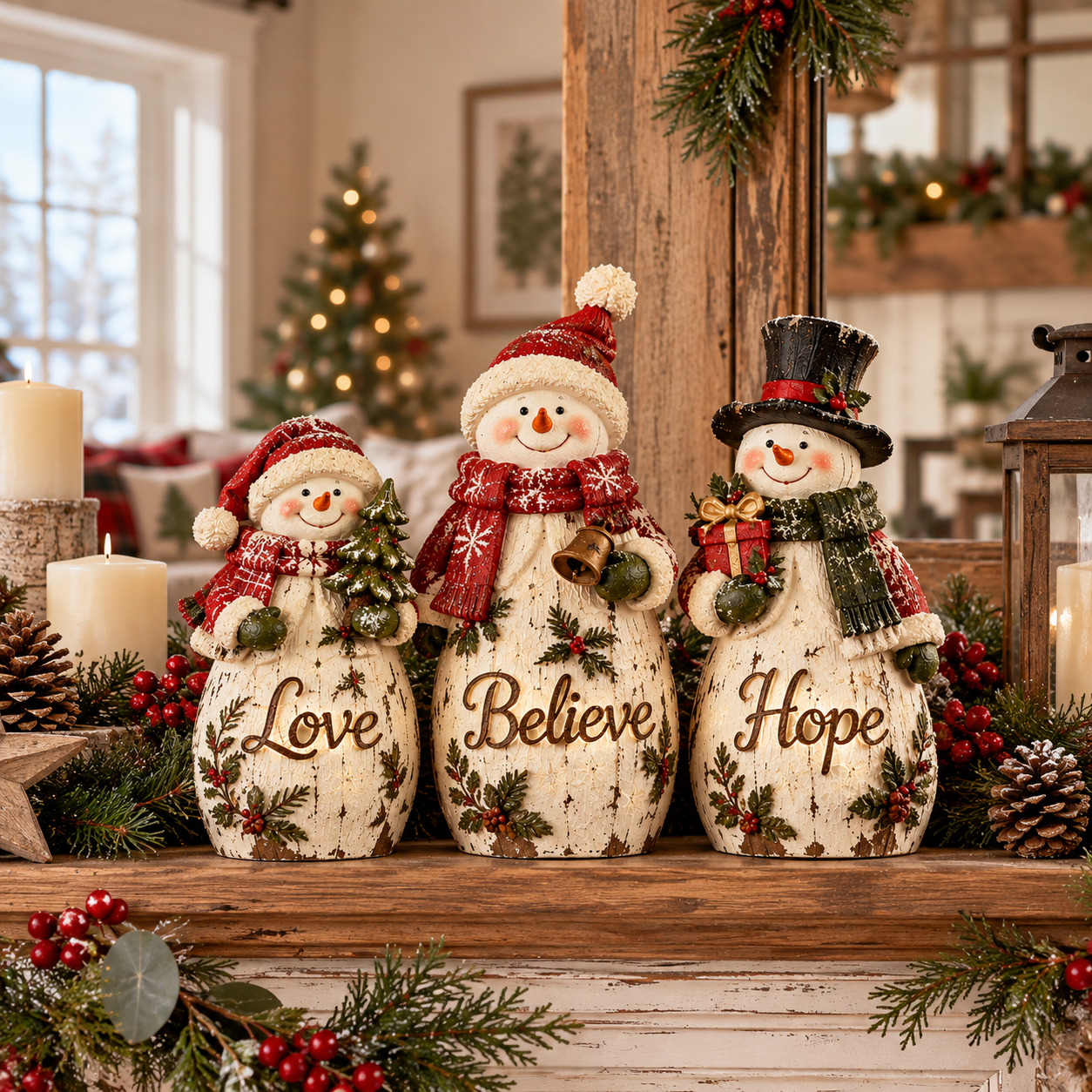 Vintage Lighted Christmas Snowman Family Trio