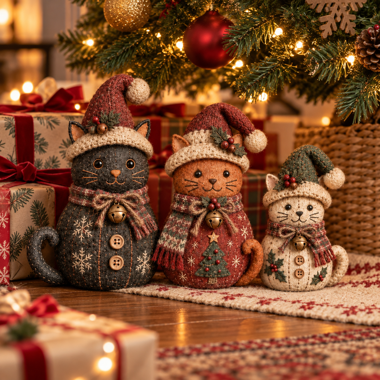 🎄 Vintage Christmas Cat Figurines Set of 3 