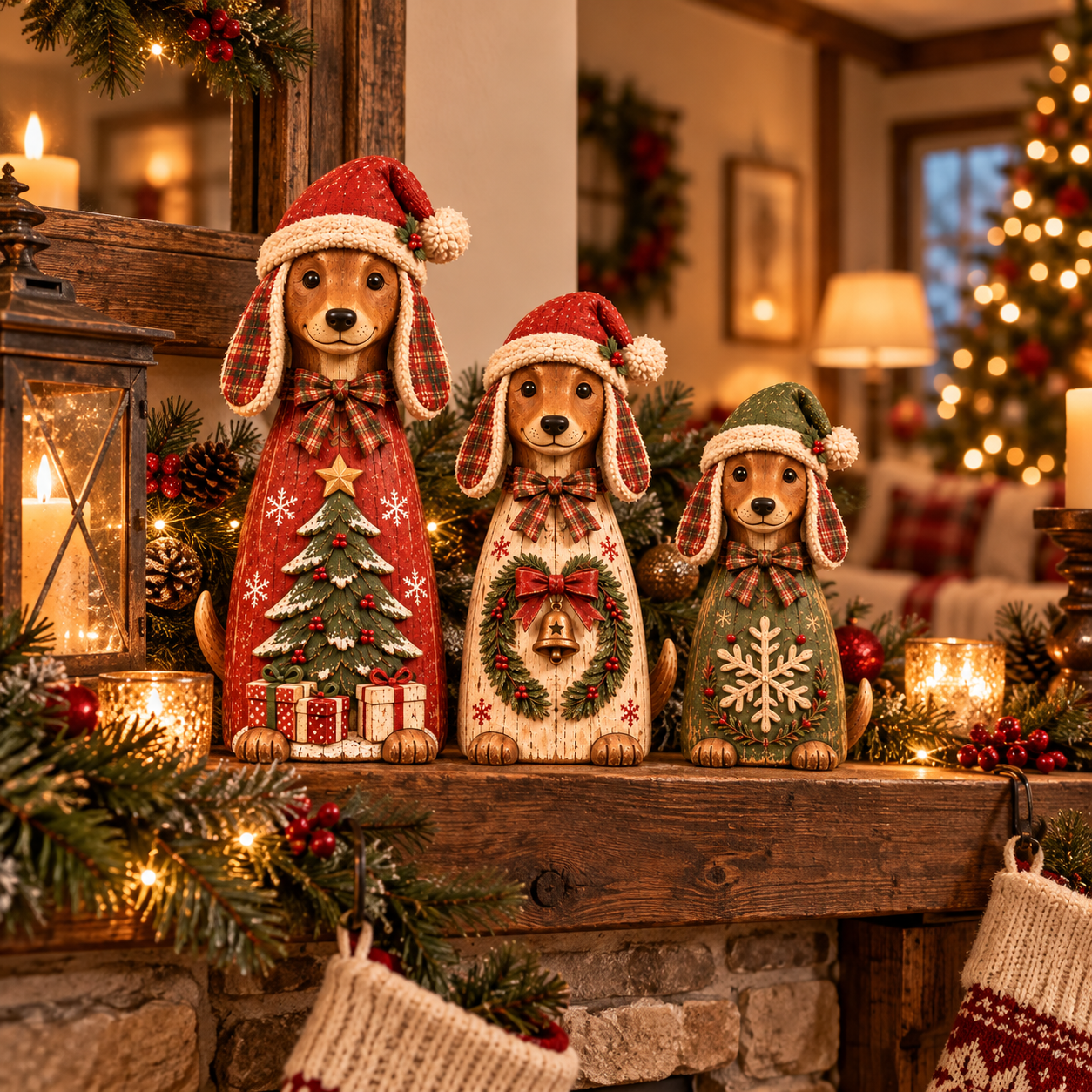 Vintage Christmas Dachshund Trio