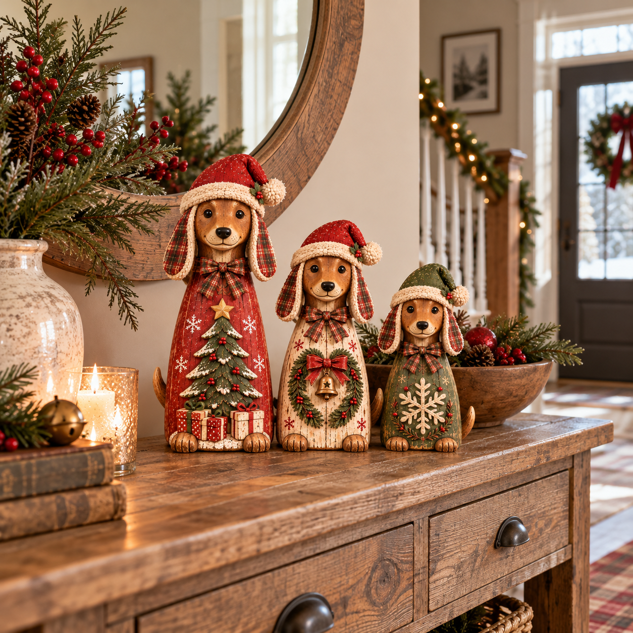 Vintage Christmas Dachshund Trio