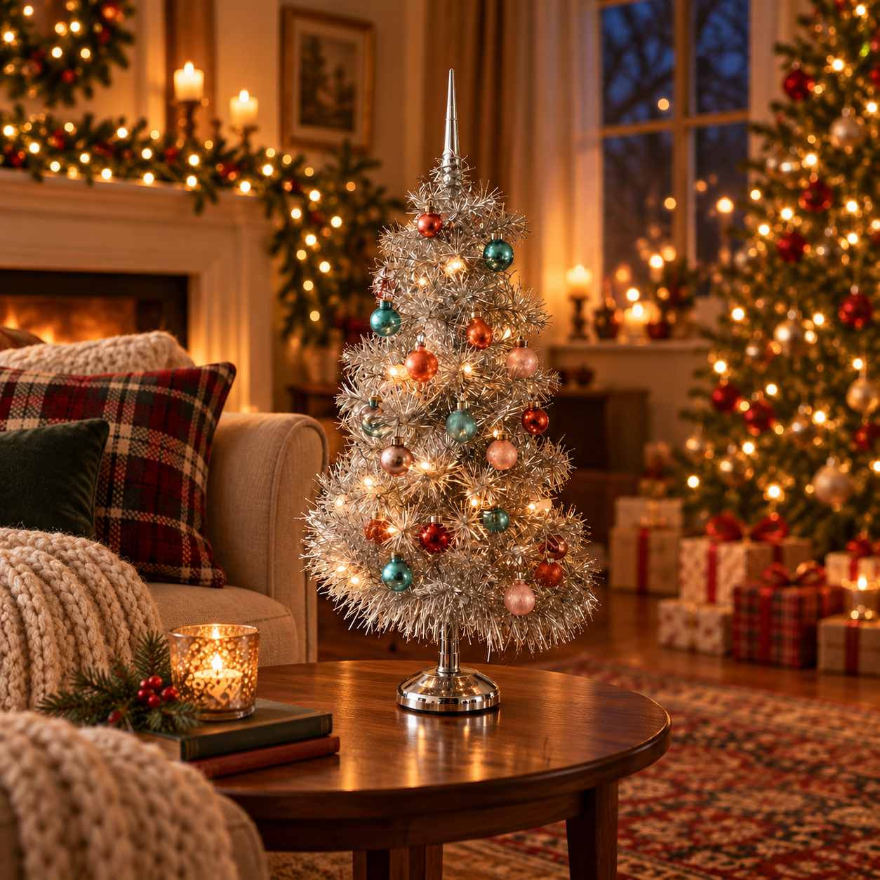 Vintage Silver Lighted Christmas Tree